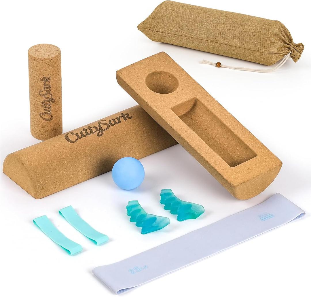 CuttySark Balance Board 6-in-1 Foot & Ankle Strengthener Kit, Premium Natural Cork Balance Trainer With Massage Roller&BallToe Resistance Band, Toe braces, Yoga Resistance Band, Storage Bag, Improve Foot Function, Boost Stability & Mobility