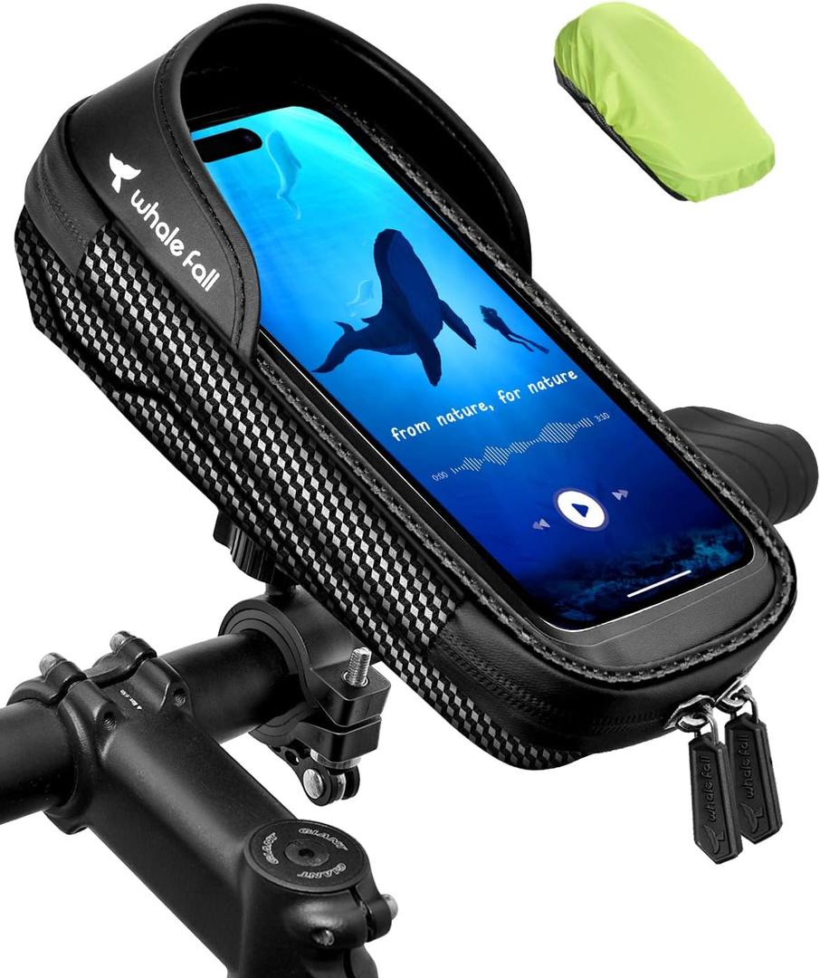 whale fall 360 Rotatable Bike Phone Holder, Waterproof Handlebar Bag with Touchscreen & Storage, Durable Bike Phone Mount for Navigation, Essential Bicycle Accessories for Phones Under 7"