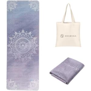 Travel Yoga Mat, Non Slip Exercise Suede Mat with Carry Bag, All-Purpose Fitness Mat with High Density Anti-Tear Surface for Women, Ideal for Pilates Workout (72'' x 24'' x 1.5mm Thick) (Purple Mandala)