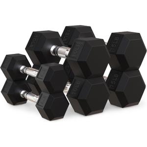 OLIXIS Hex Dumbbells Rubber Coated Hand Weight Set, 60LBS Sets, 2x5LBS, 2x10LBS and 2x 15LBS