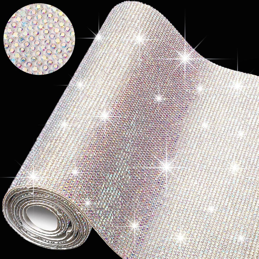 81000 Pieces 2mm 78.7 x 7.87 Inch Bling Rhinestones Crystal Sheet, Self Adhesive Crystal Rhinestone Diamond Gem Sticker for Car Decoration, Clothing, DIY Craft(AB Color)