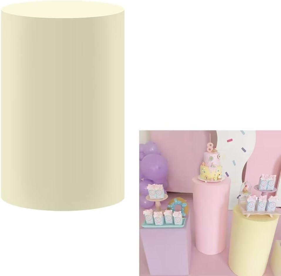 Ice Cream Pastel Yellow Color Cylinder Plinth Covers for Birthday Party Decorations Pedestal Tablecloth Stretchy Fabric Cover Kids Banquets Cake Baby Shower Parties Prop12''22''