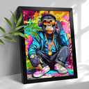 Cool Cute Animal Wall Decor,A Cool Chimpanzees Squatting In Front Of A Graffiti Wall For Bathroom Wall Decor For Bathroom Washroom Restroom Decor Rustic Humor Wall Poster (Black Framed) 12x16 Inch