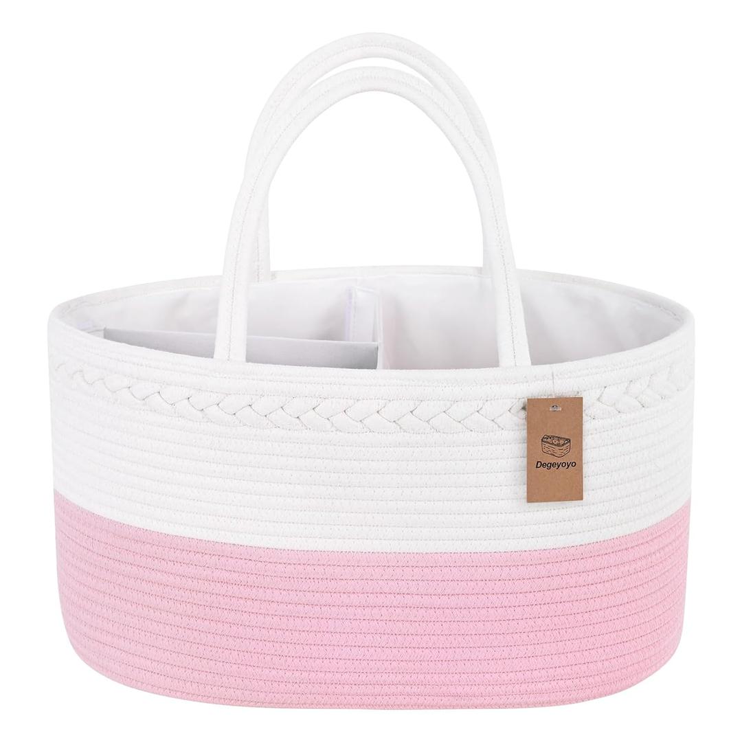 19L Baby Diaper Caddy Organizer, 16.8"x9.8"x9" Cotton Rope Diaper Basket, Changing Table Storage Caddy With Removable Divider, Baby Basket for Nursery, Car, Diapers, Baby Shower Gifts for Newborn