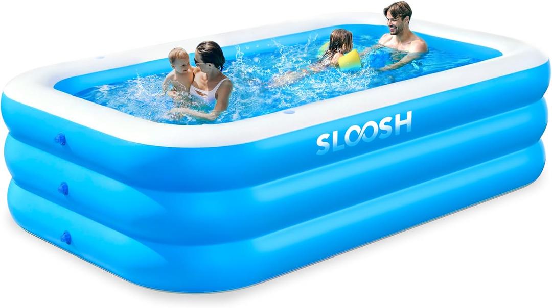 SLOOSH Inflatable Pool for Adults with Seats, 120" x 72" x 22" Full-Sized Blow Up Durable Thickened Above Ground Family Pool, Large Swimming Pools for Backyard Garden Lawn Summer Water Party, Blue