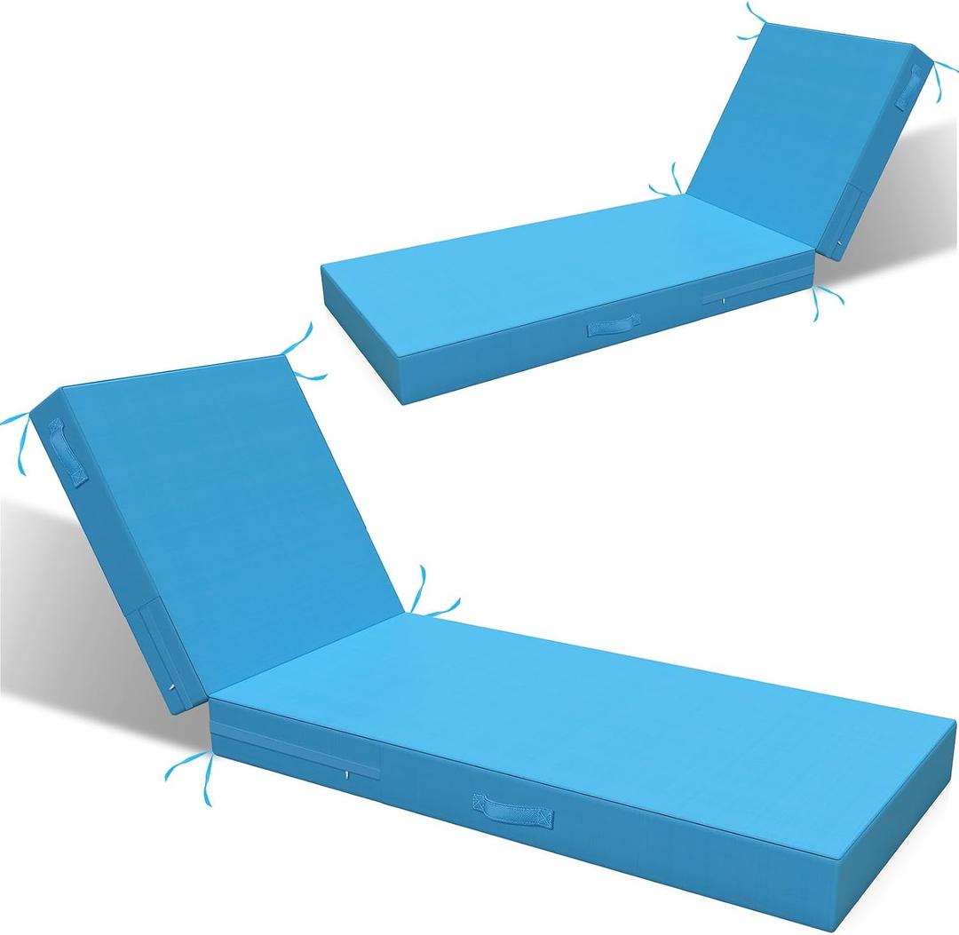 L'AGRATY Outdoor Lounge Chaise Cushion: 72x21x3 Inch Waterproof Lounge Chair Cushion for Outdoor Furniture with Fade Resistant Removable Cover - Patio Lounge Cushions for Pool Lawn Deck(Blue 2Pcs)
