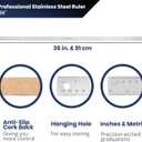 Pacific Arc Stainless Steel 36 Inch Metal Ruler Non-Slip Cork Back, with Inch and Metric Graduations