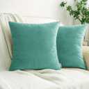 HWY 50 Teal Blue Velvet Throw Pillow Covers 20x20 Inch, Pack of 2 Soft Cozy Solid Decorative Luxury Cushion Cases for Couch Sofa Bed Living Room Bedroom