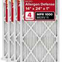 Filtrete 14x24x1 AC Furnace Air Filter, MERV 11, MPR 1000, Micro Allergen Defense, 3-Month Pleated 1-Inch Electrostatic Air Cleaning Filter, 4 Pack (Actual Size 13.81 x 23.81 x 0.81 in) (14 x 24 x 1)