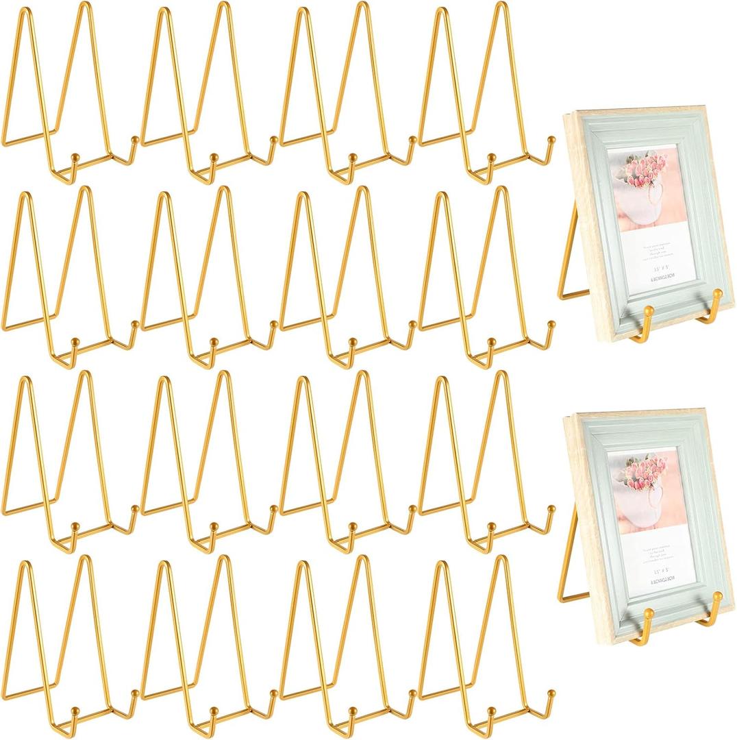 Mixweer Plate Stands for Display 18 Pack 6 Inch Plate Holder Display Stands Picture Frame Stand Holder Metal Frame Holder Stand for Decorative Plate, Book, Photo, Easel, Platter, Tabletop Art (Gold)