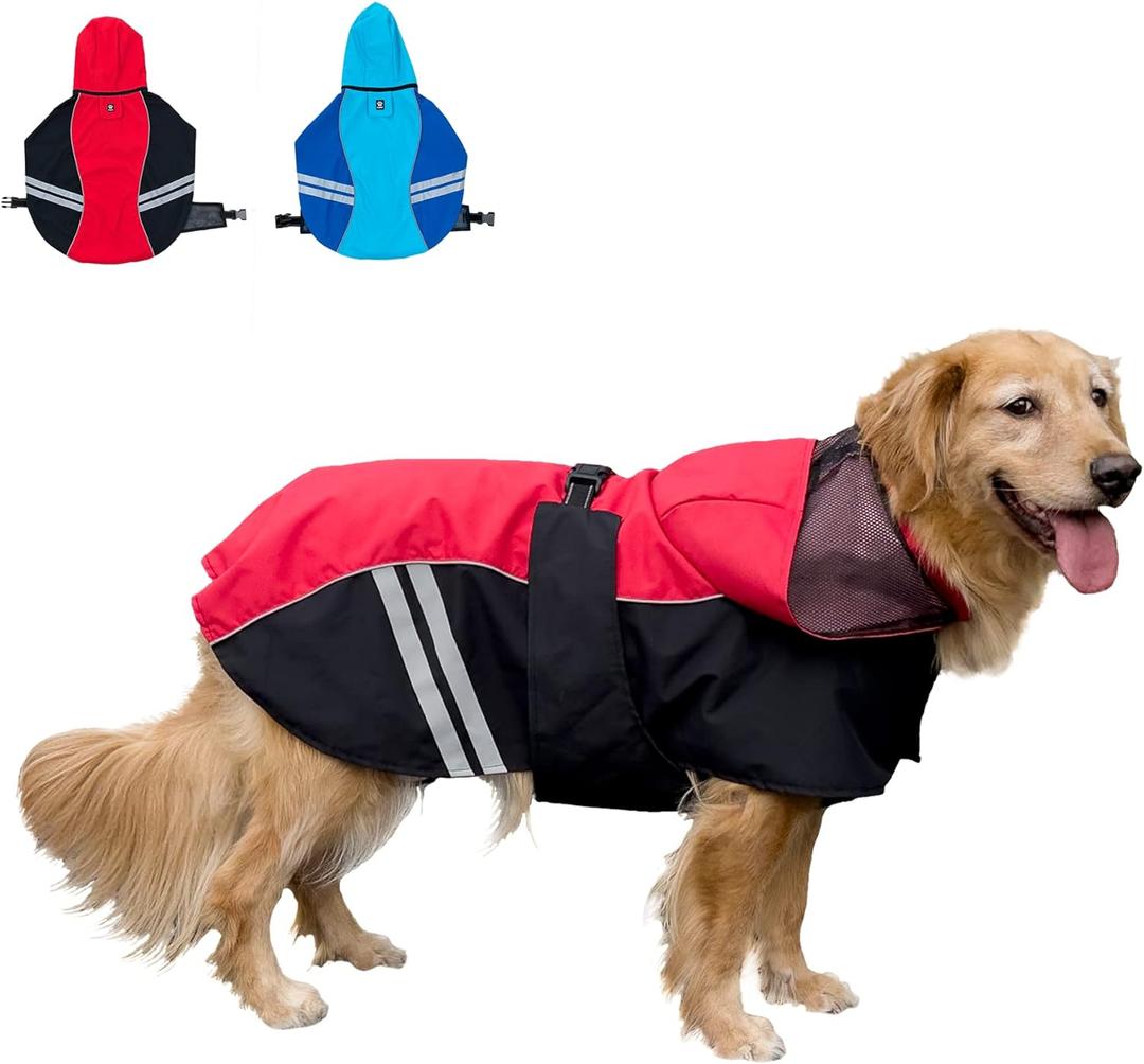 Dog Raincoat for Medium Large Extra Large Dogs, Waterproof Rain Jacket with Reflective Strap, Lightweight Hoodies Full-Body Coverage Dry Clothes  (Large, Red) 