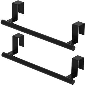 Cabinet Door Towel Holder, Over Cabinet Towel Bar, Stainless Steel Dish Towel Holder for Cabinet Door Kicthen Towel Rack, Matte Black 2 Pack