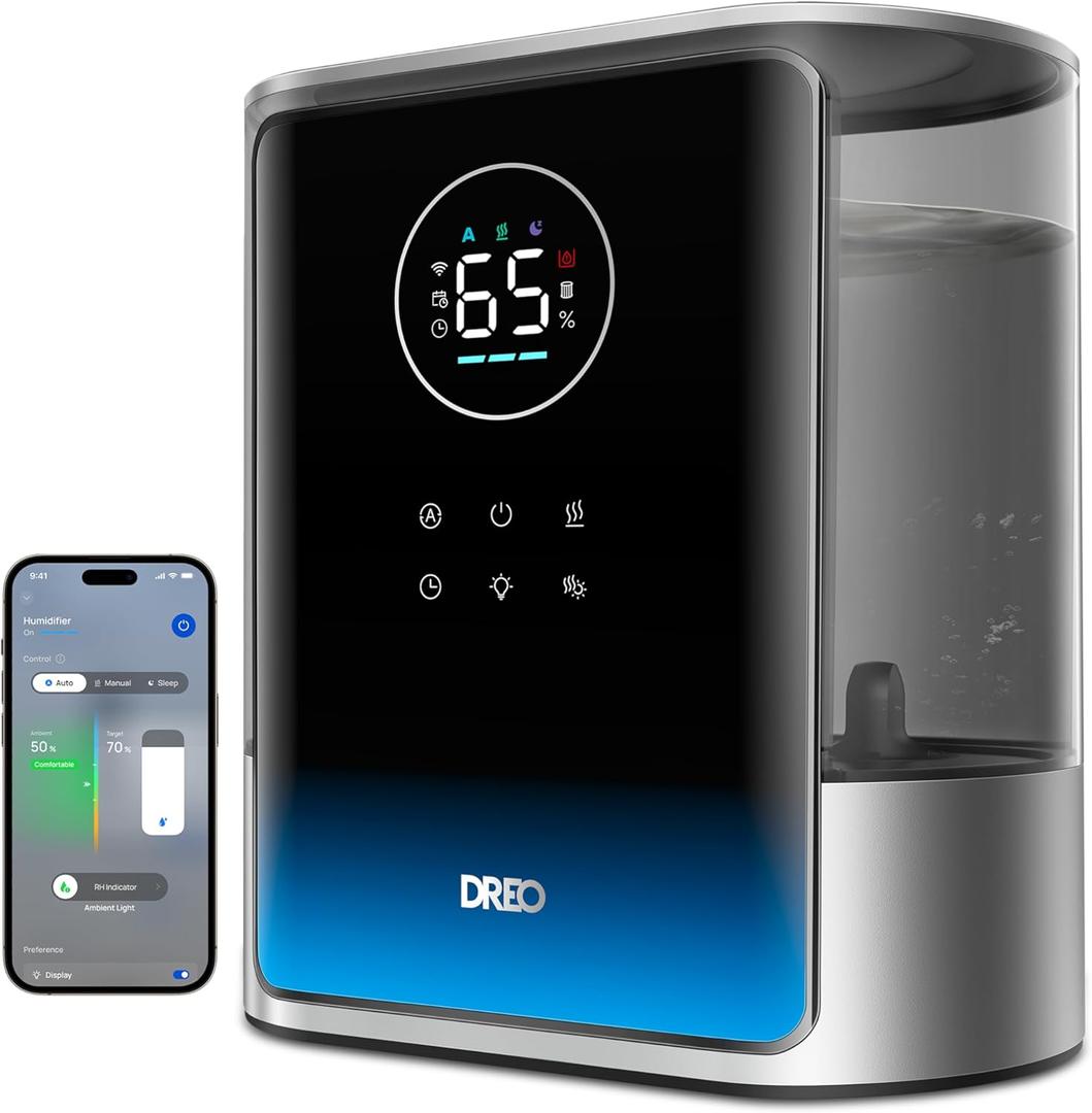 DREO 8L Smart Humidifier Large Room 600ft, HM717S, 80H Runtime Supersized Warm and Cool Mist Humidifiers for Bedroom Baby, 28dB Quiet Air Humidifier for Plants Indoor, Home, Whole House, Silver