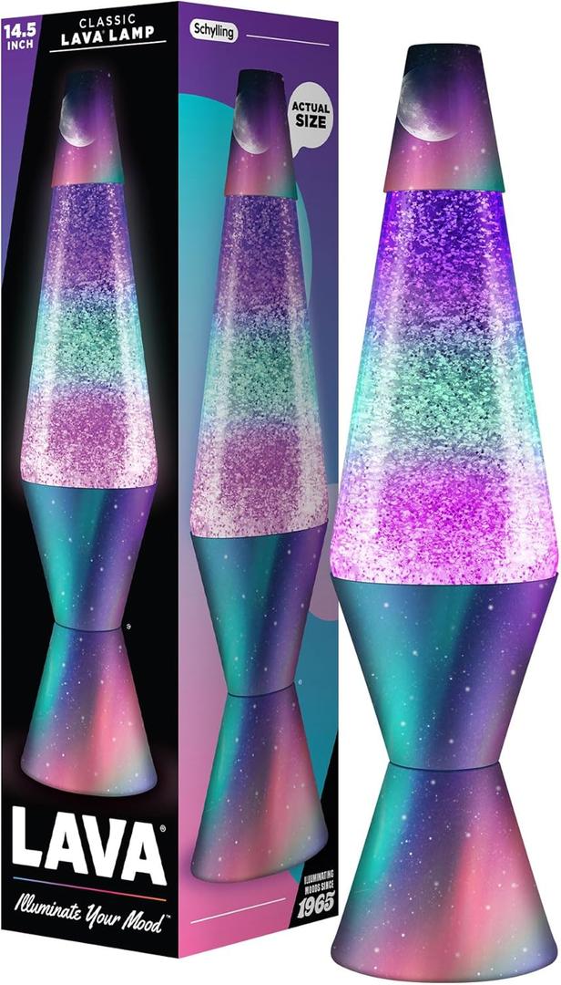 Lava Lamp - 14.5" Polar Glimmer - The Original Motion Light - Silver Glitter, Multicolor Base and Globe - Item #2048 