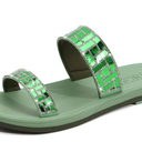 ONCAI Flat Sandals for Women with Glittery Rhinestones Trendy Square Open Toe Summer Dressy Sparkly Slides Sandles with Slip-on Rubber Soles, Size 7.5