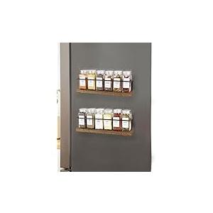 2 Pack Farmhouse Magnetic Spice Rack for Refrigerator Metal Magnet Basket Shelf for Fridge Seasoning Storage Organizers Home Decor Kitchen Accessories (Wooden Color)