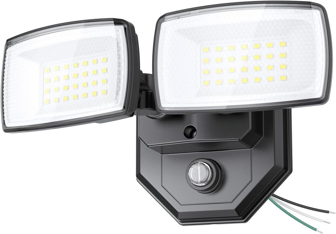 Onforu 32w 3200LM Dusk to Dawn Outdoor Lighting,6500K Dual-Head Flood Light Outdoor with Photocell,IP66 Waterproof Security Lights,Exterior Daylight Off and Night On Black Wall Light for Patio Garden