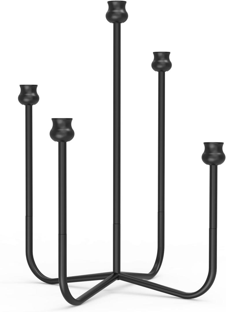 16-inch Iron Candlestick Holders, Black 5-Arm Taper Candle Holder, Vintage Modern Decorative Candle Stick Holders for Weddings, Parties, Thanksgiving & Halloween