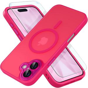 Misea Magnetic for iPhone 17 Case Compatible with MagSafe [Military Grade Drop Protection] Full Camera Lens Protector Translucent Matte Phone Case for Women Girls 6.3 inch, Hot Pink