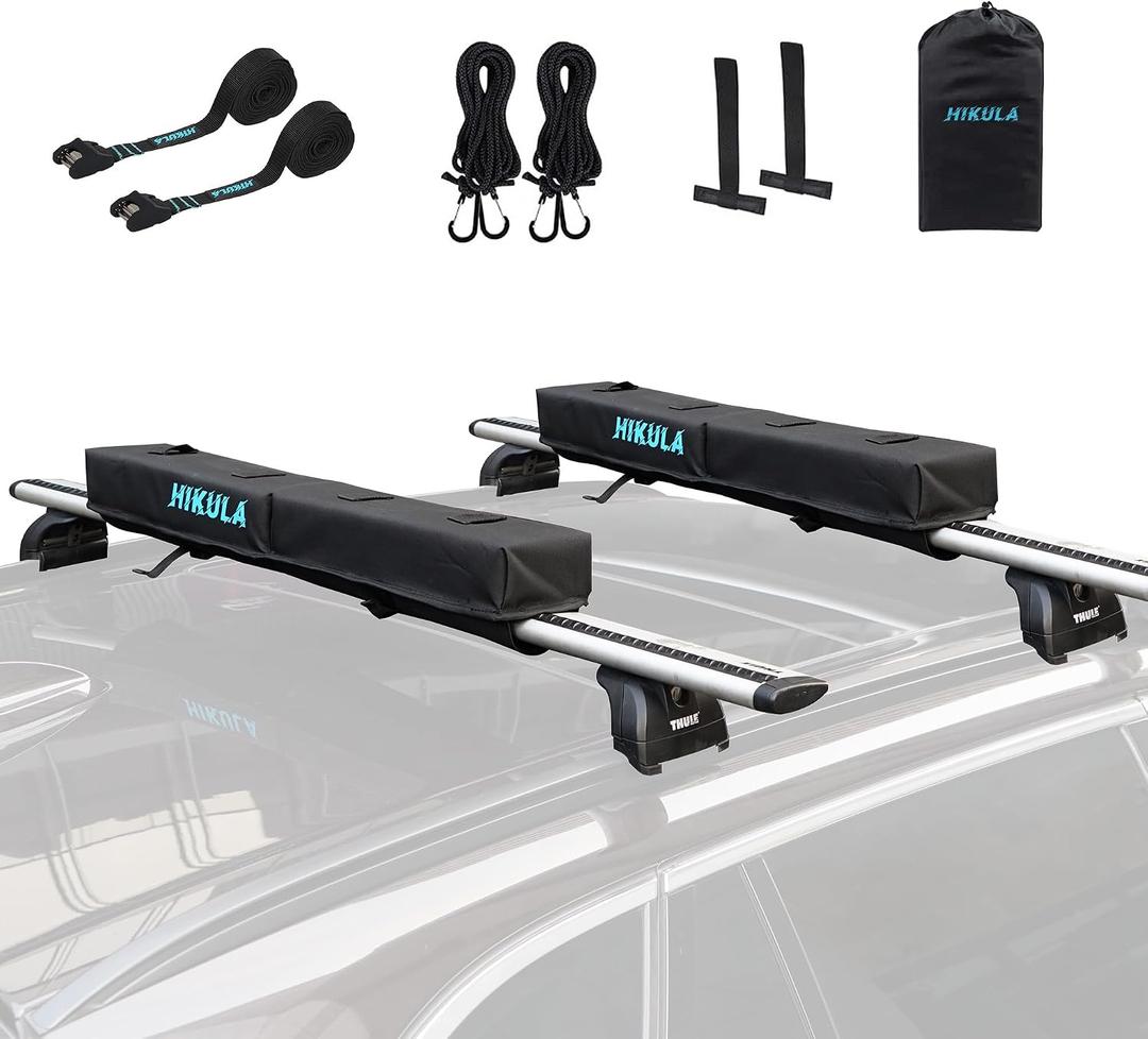 31''Soft Roof Rack Pads for Various Crossbars with Two 15' Premium Scratch Resistant Silicone Buckle, PP Rope,Quick Loop and Storage Bag, for SUPs, Surfboards, Kayaks, Canoes Includes Storage Bag