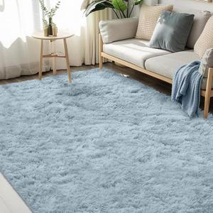 FVVRAX 5x8 ft Ultra Soft Shag Area Rug - Plush Fluffy Non-Shedding Carpet for Bedroom & Living Room, Modern Home Decor Bedside Rug for Kids Nursery Dorms, Easy Clean, Light Blue