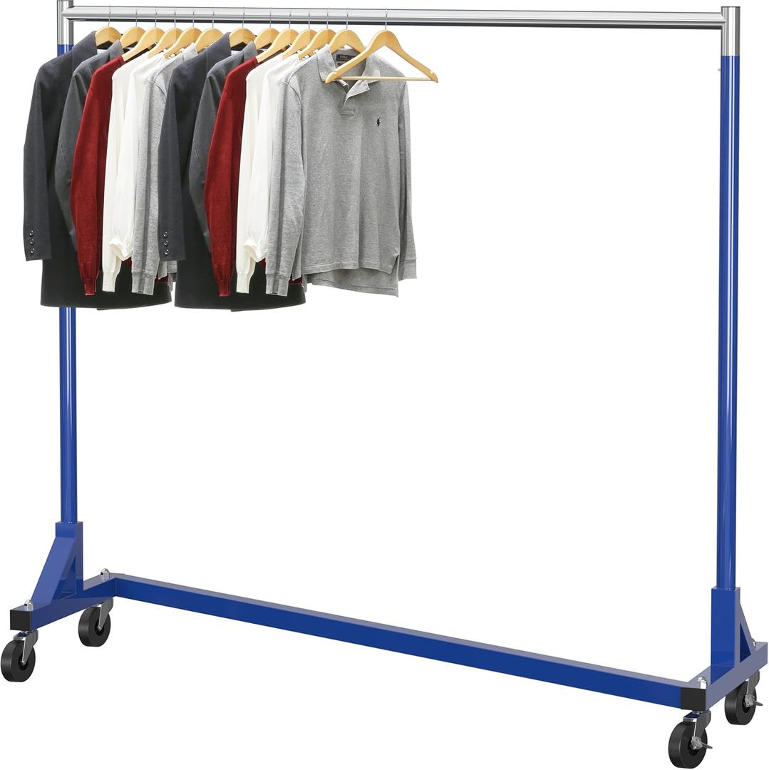 SIMPLE HOUSEWARE Industrial Grade Z-Base Garment Rack, 500lb Load with 62 Inches Extra Long Bar, Blue