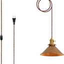 Hanging Light Plug in,Vintage Hanging Lamp Plug in with Rusted Copper 8.2 Inch Shade and Adjustable 14Ft Cord Antique Farmhouse Pendant Light Kitchen Island Bedroom and Sofa