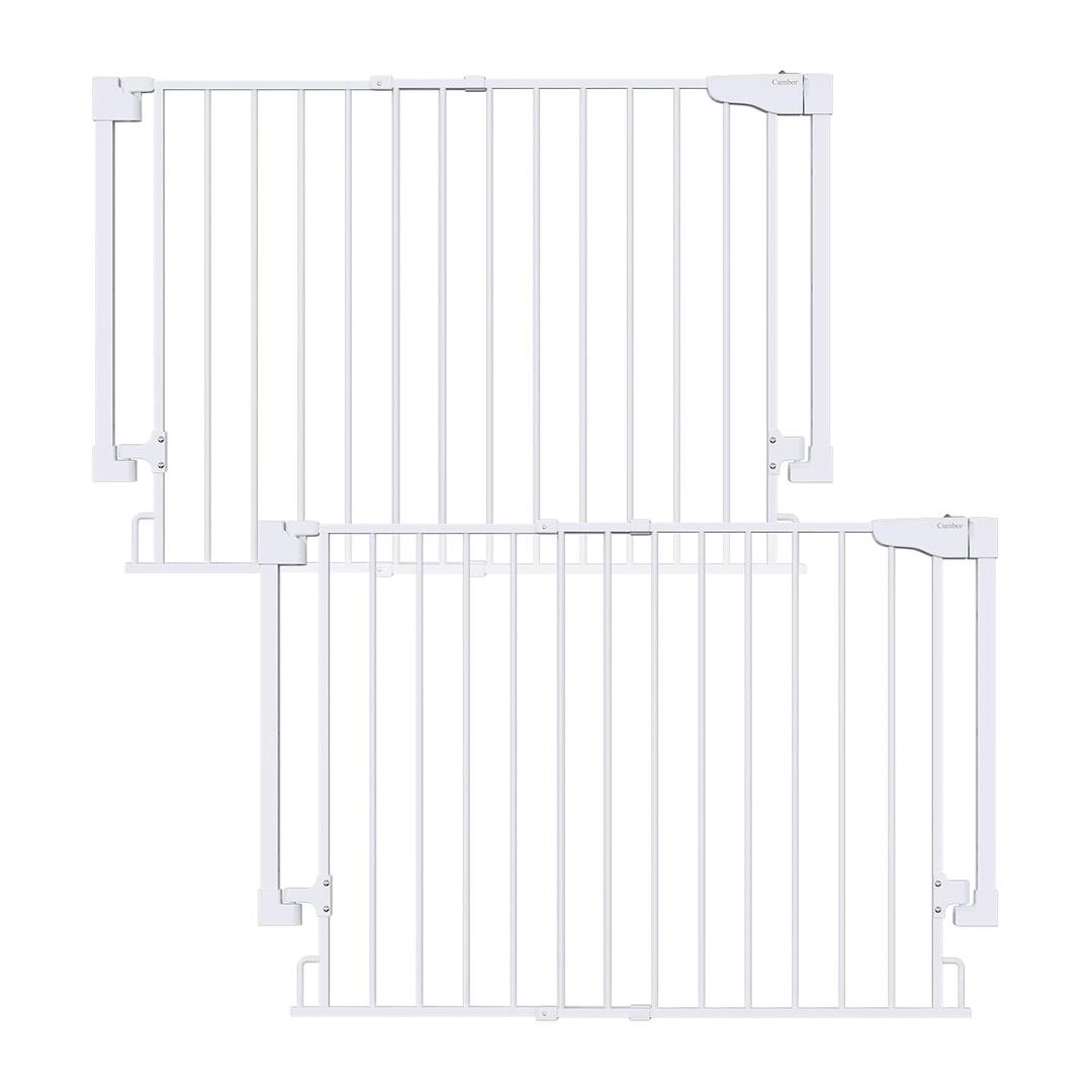 Cumbor 2 Pack 29.2-43" No Bottom Bar Baby Gate for Stairs, 2-in-1 Auto Close Dog Gate Indoor, Hardware Mounted Pet Gate for Doorways with Large Walk Thru Door, Child-Proof Safety Gate for Kids (White)