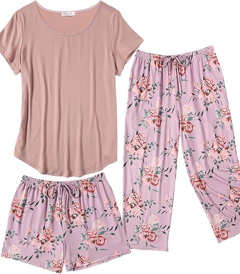 Ekouaer  Capri Pajamas for Women Sleeve Pajama  Floral Pj Soft Sleepwear with Pockets 2XL Ekouaer  Capri Pajamas for Women Sleeve Pajama  Floral Pj Soft Sleepwear with Pockets 2XL