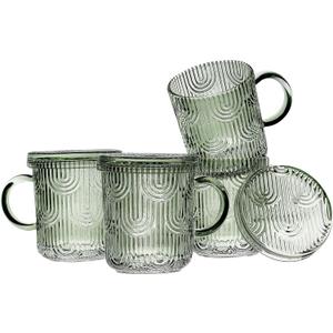 Lysenn Glass Coffee Mugs Set of 4 - Premium Crystal Glass Mugs with Lids  Unique Design Coffee Glasses for Tea Latte Cocoa Chocolate - 10 oz, Lime Green