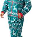 Giggling Getup Matching Pajamas for Couples, Christmas Pajamas for Women and Men, Hooded Zipper Warm Jumpsuits, 1Pcs (Large, Green)