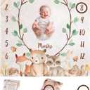 Monthly Baby Milestone Blanket,47"x47" Premium Fleece Baby Monthly Milestone Blanket with Felt Marker, Baby Boy or Girl Month Age Growth Blanket - Woodland Nursery Animals