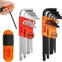 HORUSDY 27PCS Durable Hex Key Allen Wrench Long Arm Set with Ball End, Metric and Standard Sizes Allen Key Set with Another T Handle, Heat-treated CR-V Steel