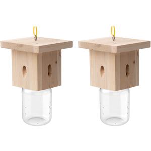 2 PCS Wood Carpenter Bee Trap for Outside - Best Bee Trap - Nature Hanging Carpenter Bee Traps Plastic Jar Outdoor - Insect Traps