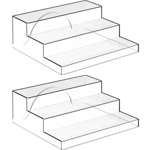 Yieach 3 Tiered Acrylic Display Stands for Cupcake Stand,Perfume Shelf Organizer,Figure and Funko Pop Display,No Installation,Clear Table Risers Display Stands for Collectibles,Makeup and Dessert,2PCS