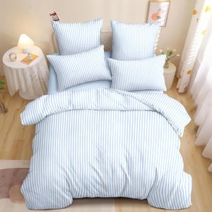 Nayoroom Blue Striped Duvet Cover Queen Size White Stripe Duvet Cover Dorm Bedding Set 3 Pieces Soft Lightweight Washed Microfiber Farmhouse Bedding Set Gifts for Women Men