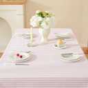 meioro Striped Square Tablecloth, Cotton Blend Fabric Pink Table Cloth with Tassel, Washable Wrinkle Free Table Cover Cute Small Tablecloths for Mahjong Card Coffee Tables and Outdoor - 36 x 36 Inch