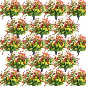 WILLBOND 48 Bundles Artificial Flowers Outdoor,UV Resistant Faux Plastic Plants Greenery Shrubs Flower Bulk for Hanging Planter Porch Window Home Wedding Spring Summer Decor (Fresh Color)