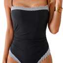 B2prity One Piece Swimsuit for Women Tummy Control Slimming Bathing Suit Color Block Swim Suit Modest Swimwear (Black, M)