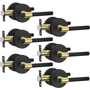 goldenwarm 6 Pack Black and Gold Closet Door Handle, Interior Door Handles, Passage Door Lever, Black and Gold Passage Door Handles Knob Lever for Hallway, Closet