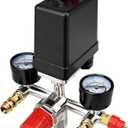 90-120 PSI Air Compressor Pressure Control Switch Valve With 0-180 PSI Pressure gauge and Manifold Regulator (Vertical Switch)