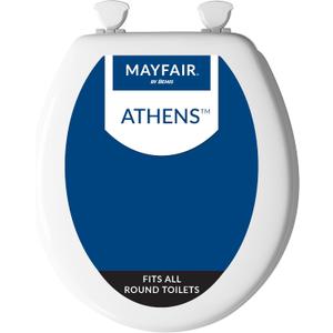 Mayfair Athens Toilet Seat, Easy Clean Hinges and Durable Wood Seat, Round, White