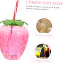 Cabilock Luminous Pineapple Beverage Cups Set of 3 with Led Light for Party Bar Birthday Plastic Drinkware 3.34X4.8 Inches (Pink strawberry)