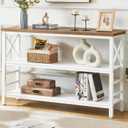 Hombazzar 3-Tier Sofa Table,Consoles Table for Entryway,White & Brown 47", 47IN