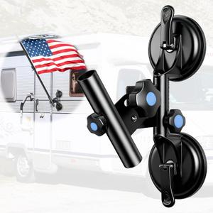 Suction Cup Flag Holder for Rv, Rv Flagpole Mount Kit with Angle Adjustable, Quick Flag Pole Mount Kit for Holds Flags,Heavy Duty Flagpole Holder for Camper, Truck, Trailer, Yacht,Boat,Black