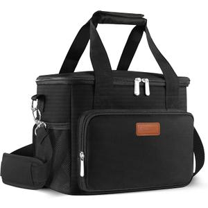 Femuar Lunch Bags for Women/Men, Insulated Lunch Bag for Work Office Picnic - Large Lunch Cooler Bag Leakproof Lunch Box with Adjustable Shoulder Strap for Adults - Black(15L)