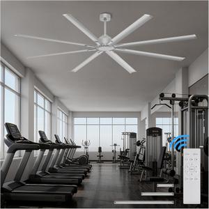 96 Inch Industrial Ceiling Fan, Large Commercial HVLS Shop Ceiling Fan for Garage Gatio Gym, Big Assed Ceiling Fans with 8 Metal Blades, Quiet Reversible DC Motor, Remote Control, 6 Speeds(Silver)
