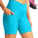 Women's Bike Shorts 4D Padded Cycling Shorts Crossover Waist Biking Shorts with Pockets Bicycle Riding (Medium)