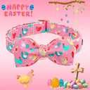 Lionheart glory Dog Bow Collar Easter Day Dog Collar for Large Dogs,Easter Chickens Colorful Dog Collars with Bowtie Spring Pink Collars Pet Collar Bows (Large (Pack of 1)