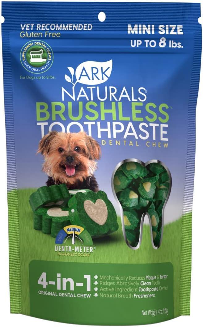 Ark Naturals Brushless Toothpaste, Dog Dental Chews for Mini Breeds, Freshens Breath, Helps Reduce Plaque & Tartar, 4oz, 1 Pack, BB Date: 01/31/27